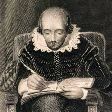 Shakespeare writing in a book